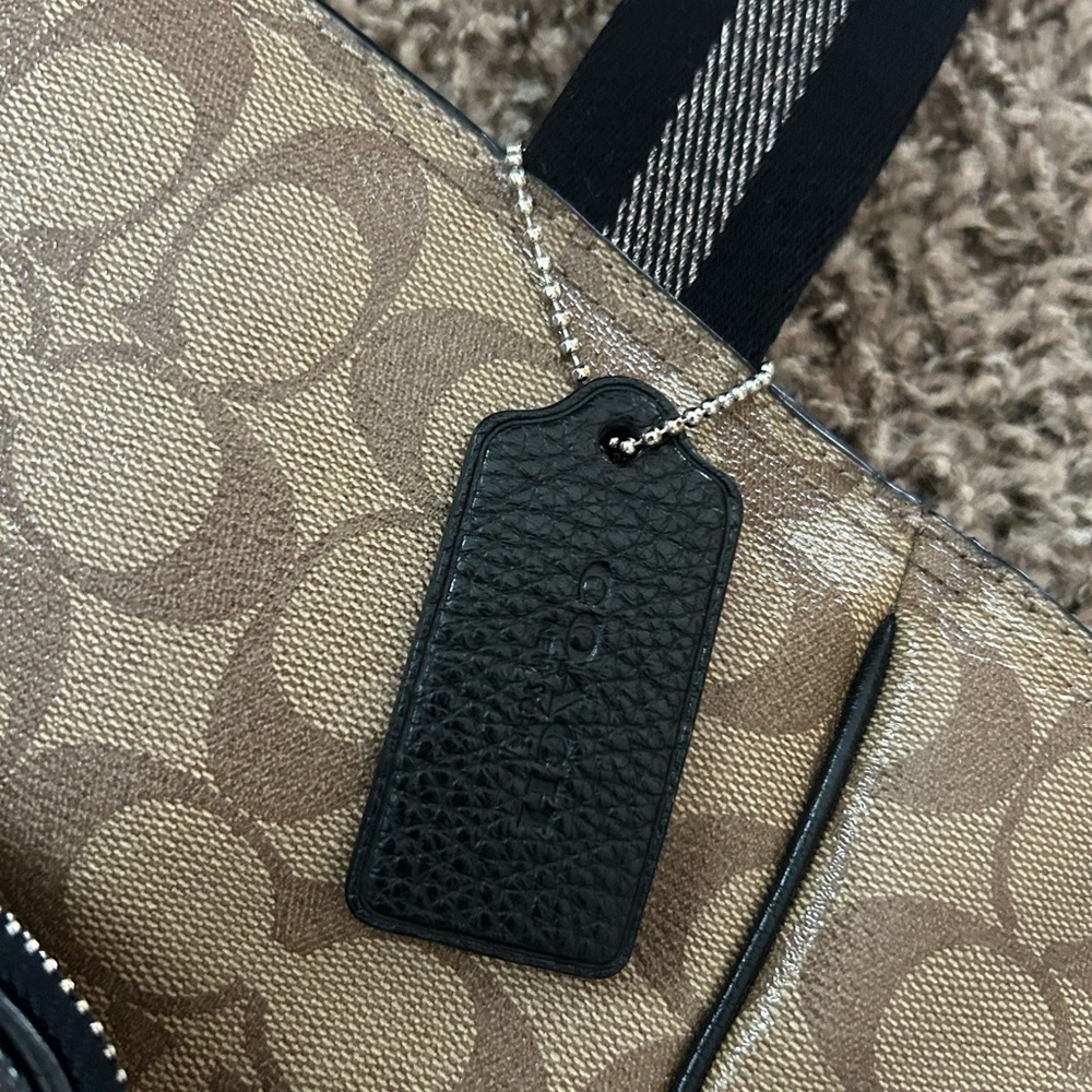 COACH Court Tote Bag Purse in Signature Print Brown Black Silver - Picture 4 of 16